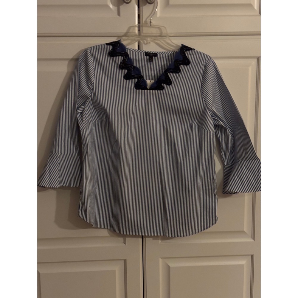 Talbots Petites Blue White Striped V-Neck Bell Sleeve Blouse NWT PM 51688165